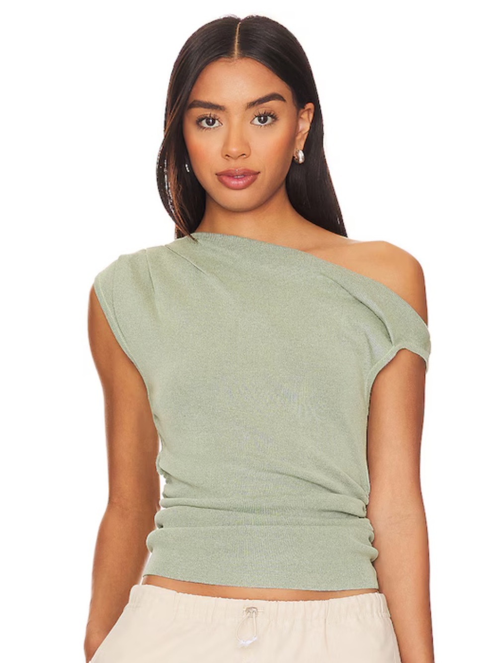 Lioness Original Sin Top Sage One-Shoulder Knit blouse Revolve XXS